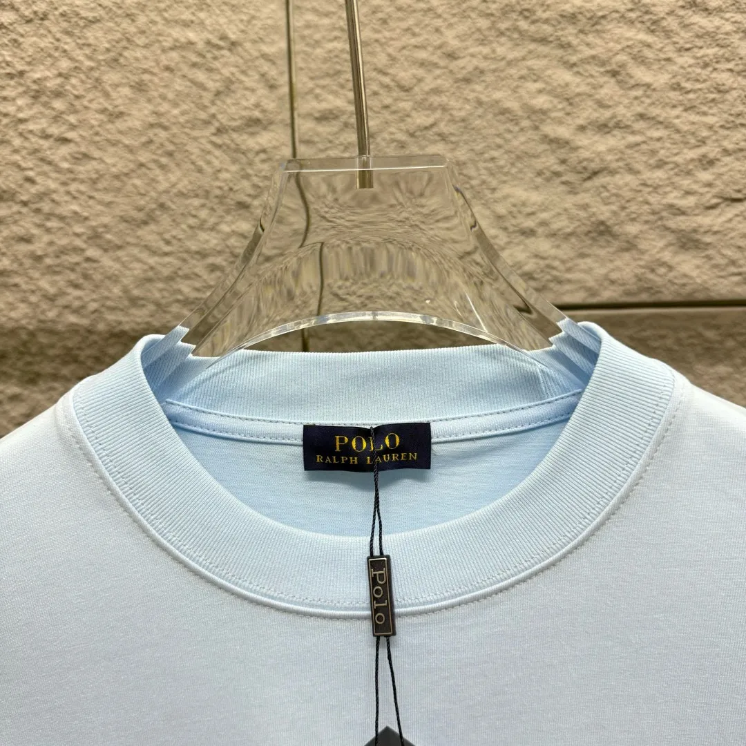 🅿️180 Polo* Ralph Lauren 2025 spring and summer new style Classic pony embroidery Customized double yarn plain cotton fabric Short-sleeved T-shirt Unisex Size: S (90-130 catties) M (120-150 catties) L (140-165 catties) XL (160-180 catties) XXL (180-210 catties) Color: black white light pink light blue